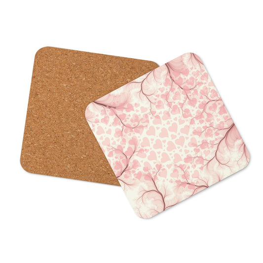 Pink Hearts Cork-back Coaster
